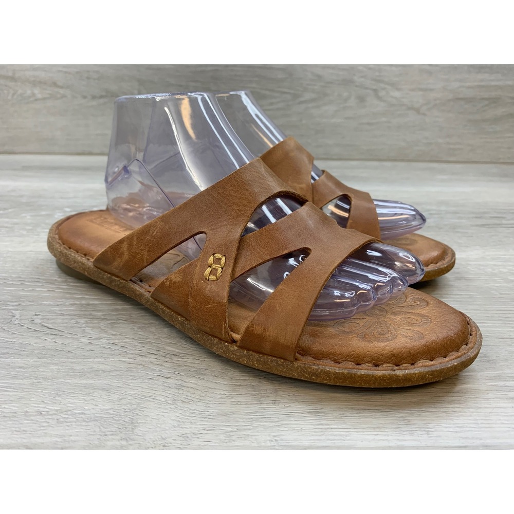 Born Women's Tan Leather Multi Strap Slide Sandals 10 / 42 Comfort Shoes